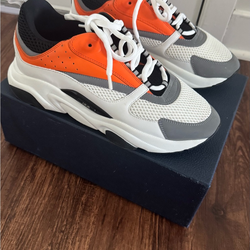 Dior Men's Orange, White, and Gray Sneakers